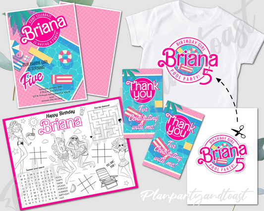 Barbie birthday invitation bundle