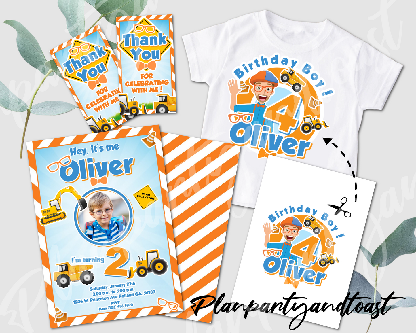 Blippi birthday invitation bundle