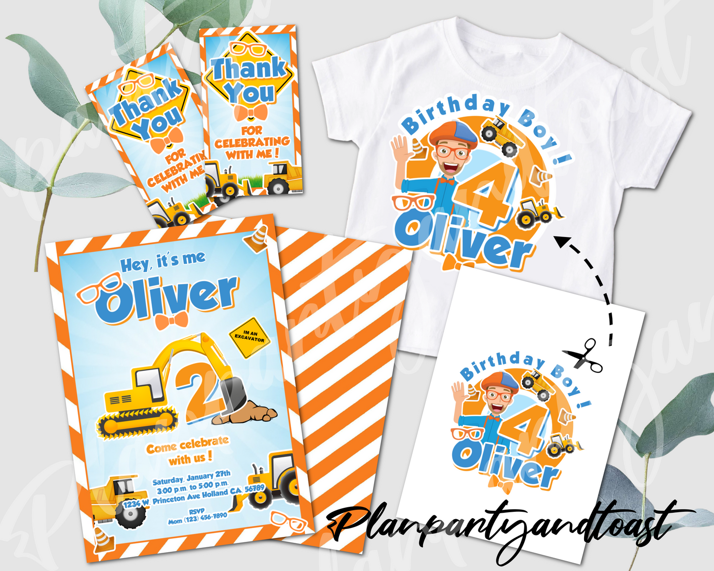 Blippi birthday invitation bundle