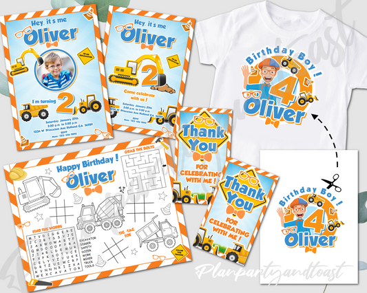 Blippi birthday invitation bundle