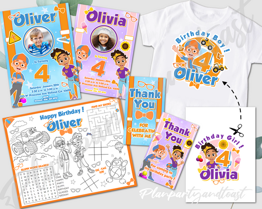 Blippi and Meekah birthday invitation bundle