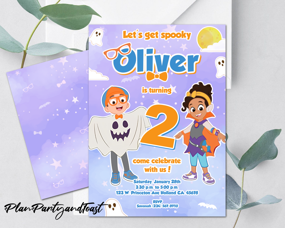Blippi and Meekah Halloween birthday invitation