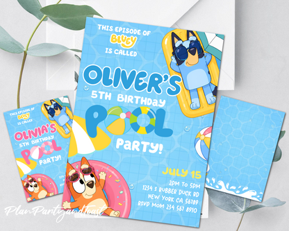 Bluey birthday invitation Bluey pool party