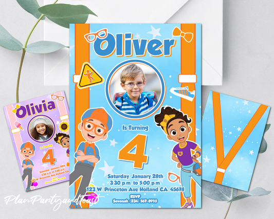 Children's birthday invitation with Blippi  and Meekah!