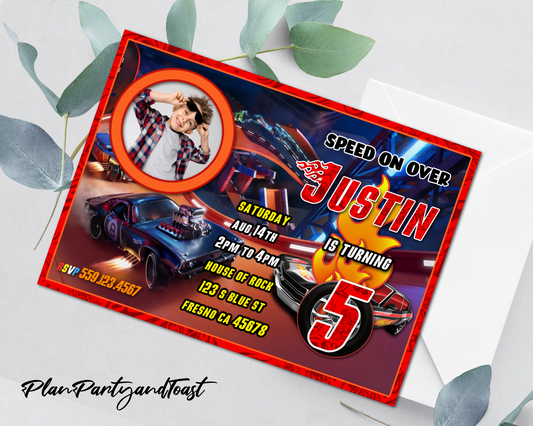 Hot Wheels birthday invitation race track