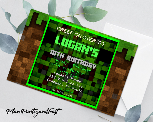 Minecraft birthday invitation theme