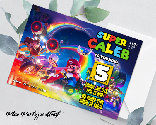 Invito di compleanno di Super Mario Bros. Rainbow Road