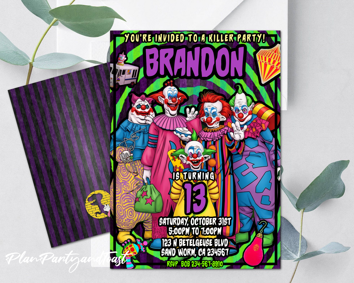 Killer Klowns birthday invitation Halloween invite