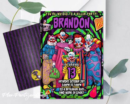 Killer Klowns birthday invitation Halloween invite