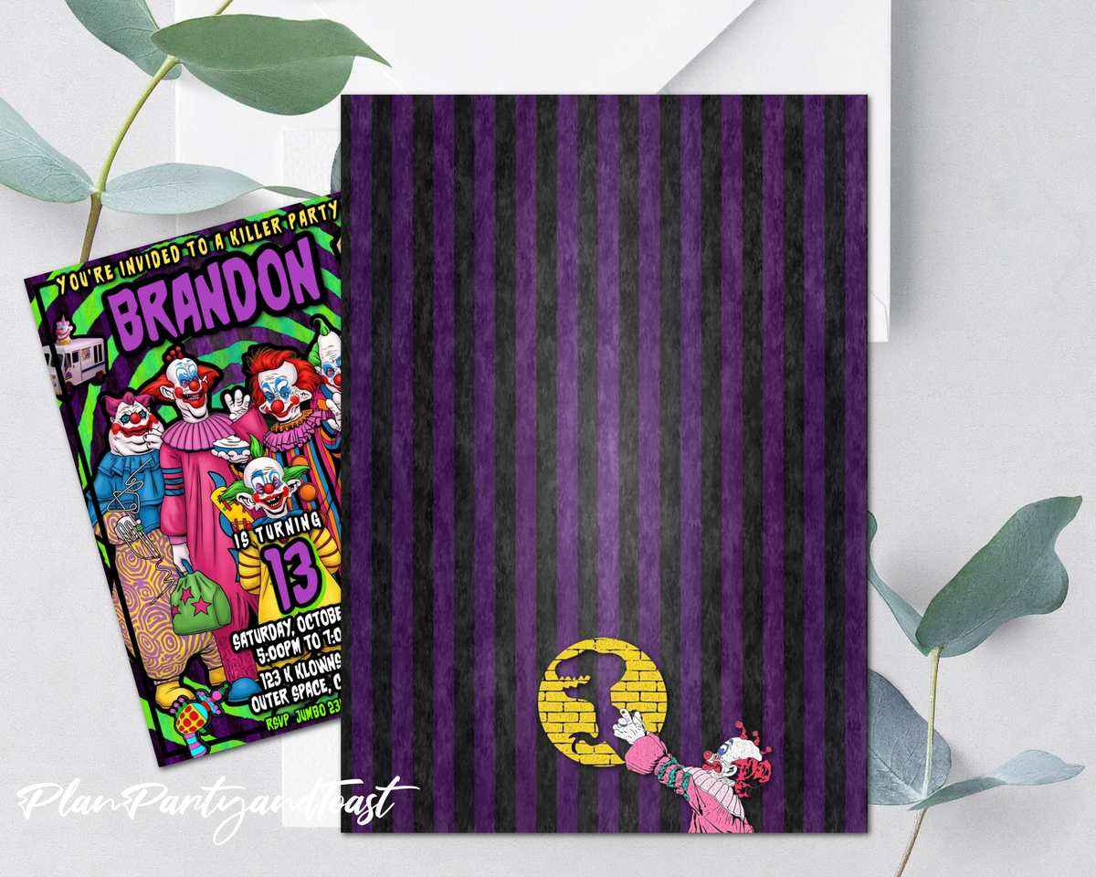 Killer Klowns birthday invitation Halloween invite