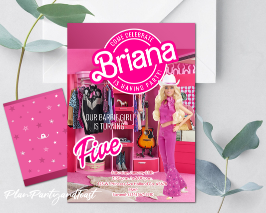 Barbie birthday invitation Cow Girl Barbie