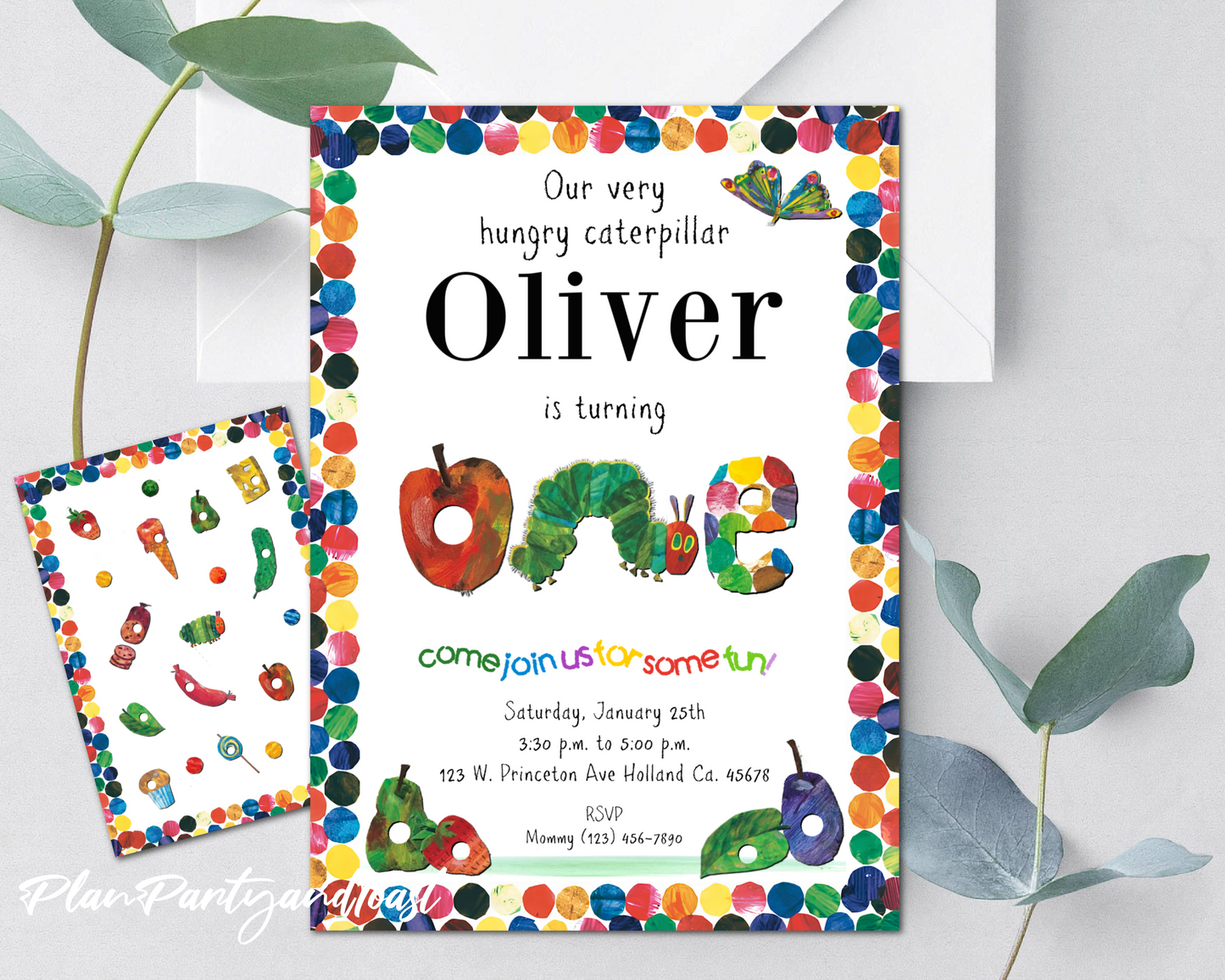 Hungry Caterpillar birthday invitation 1st birthday