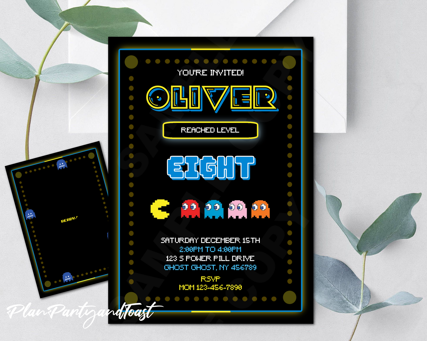 Pac-Man birthday invitation Retro