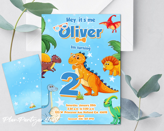 Blippi birthday invitation Dinosaure theme