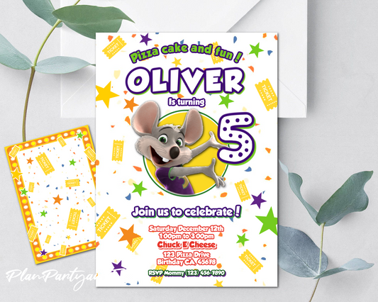 Chuck E Cheese birthday invitation