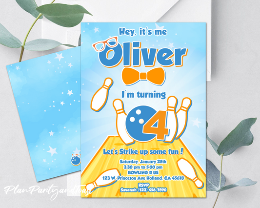 Blippi Bowling birthday invitation birthday
