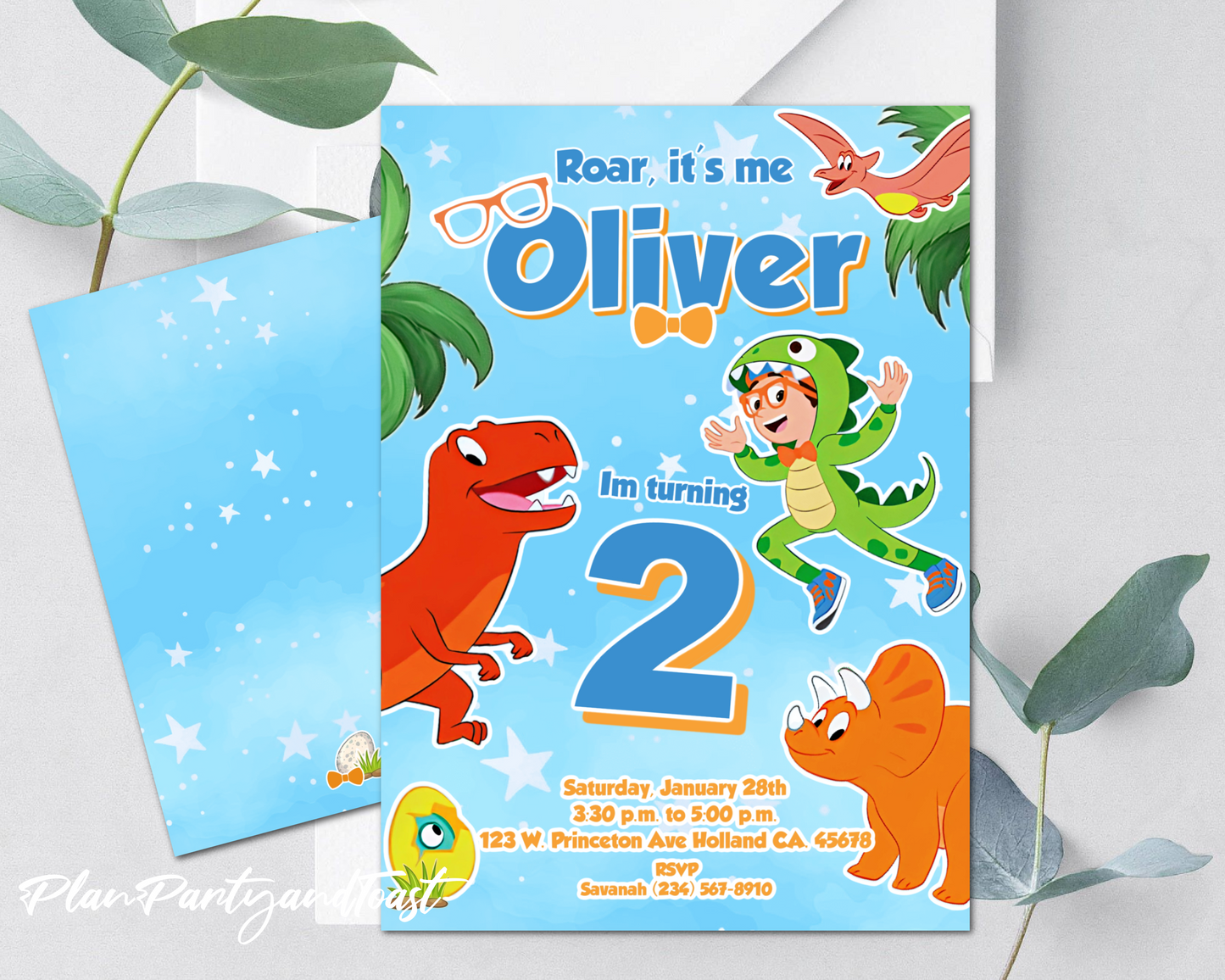 Blippi Dinosaur birthday invitation birthday