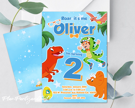 Blippi Dinosaur birthday invitation birthday