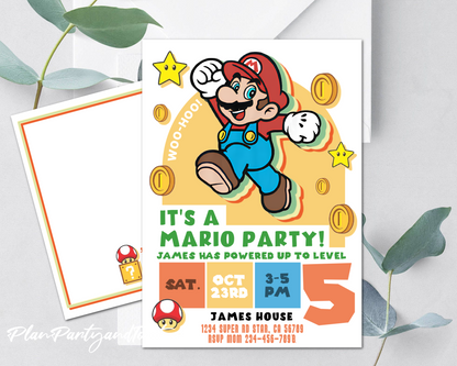 Super Mario Bros birthday invitation 1up