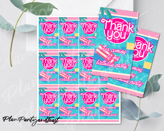 Barbie Pool Party birthday Thank You Tags