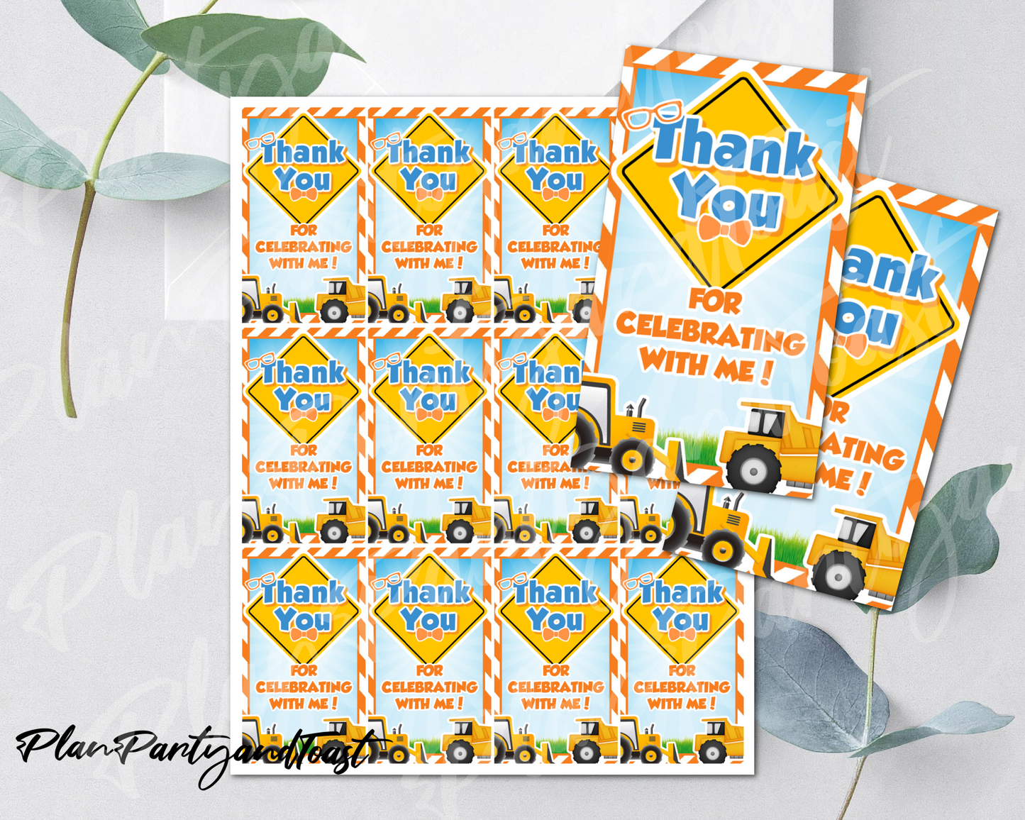 Blippi birthday Construction Thank You Tags