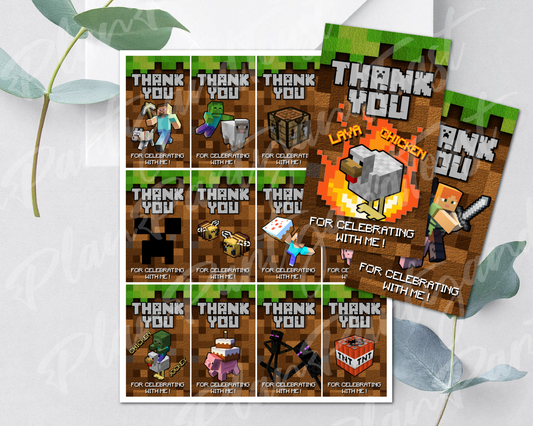 Minecraft birthday Thank You Tags