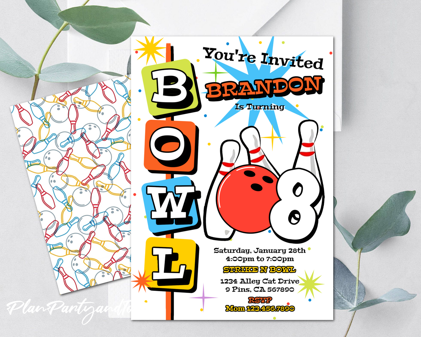 Bowling birthday invitation