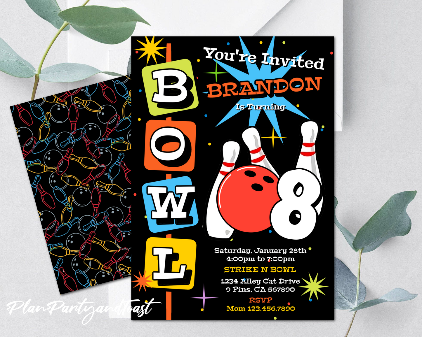 Bowling birthday invitation