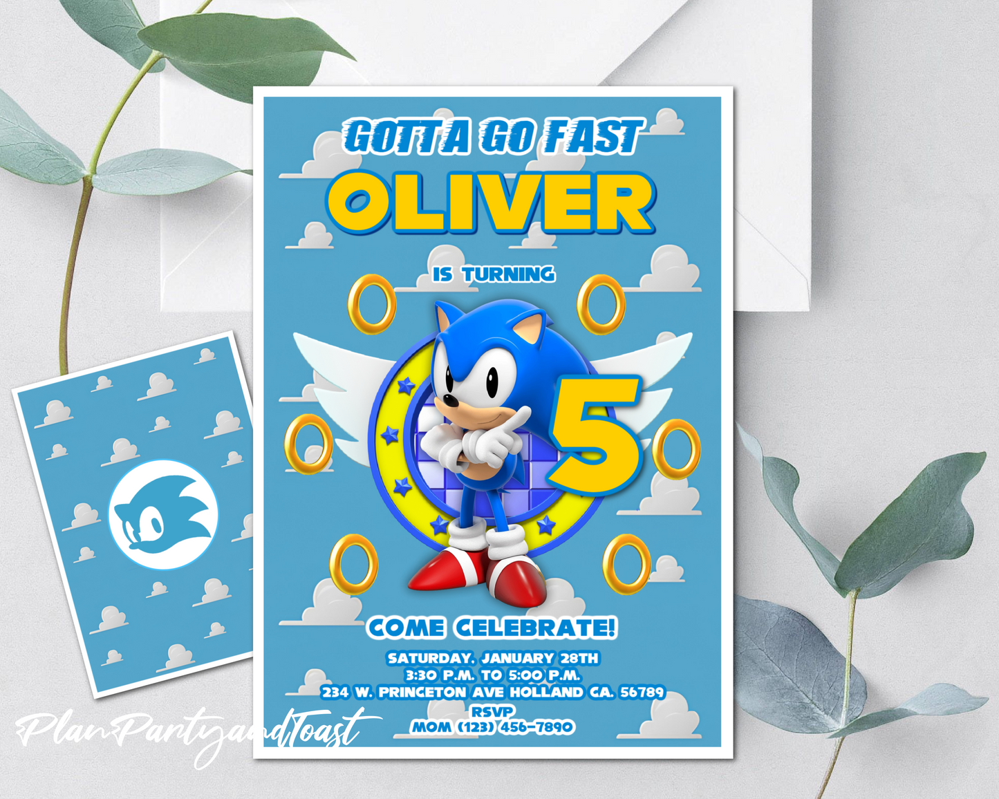 Sonic birthday invitation bash