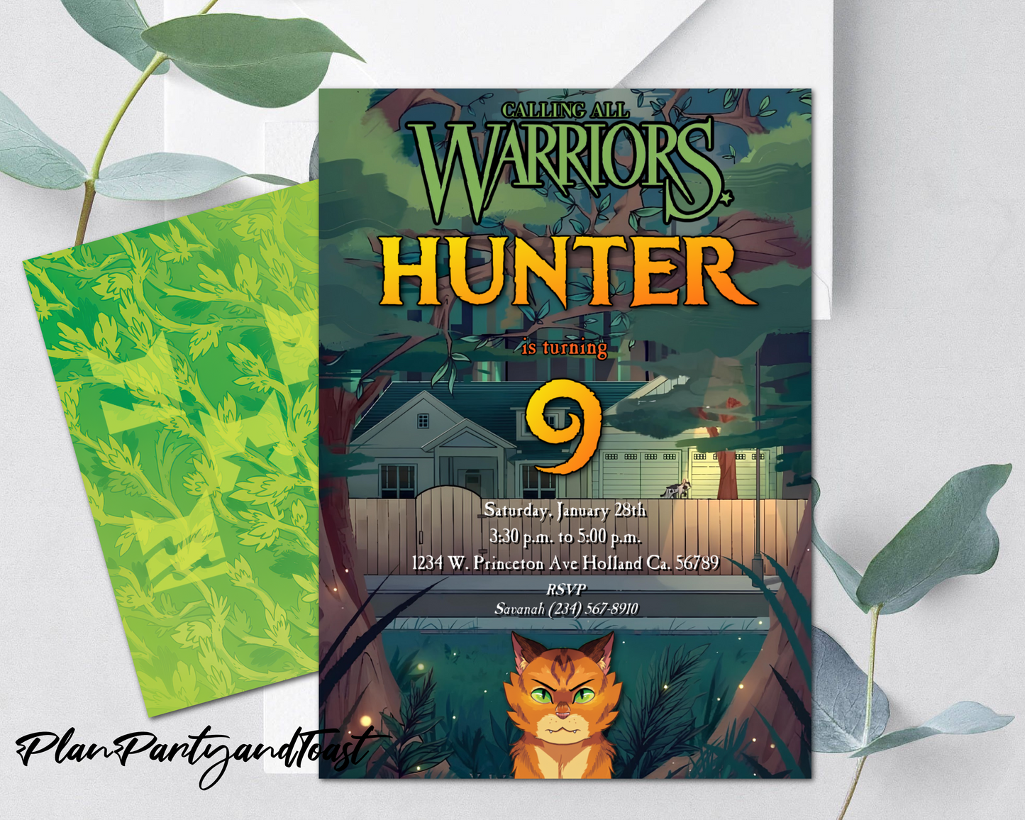 Warriors Cats birthday invitation, Warriors birthday theme