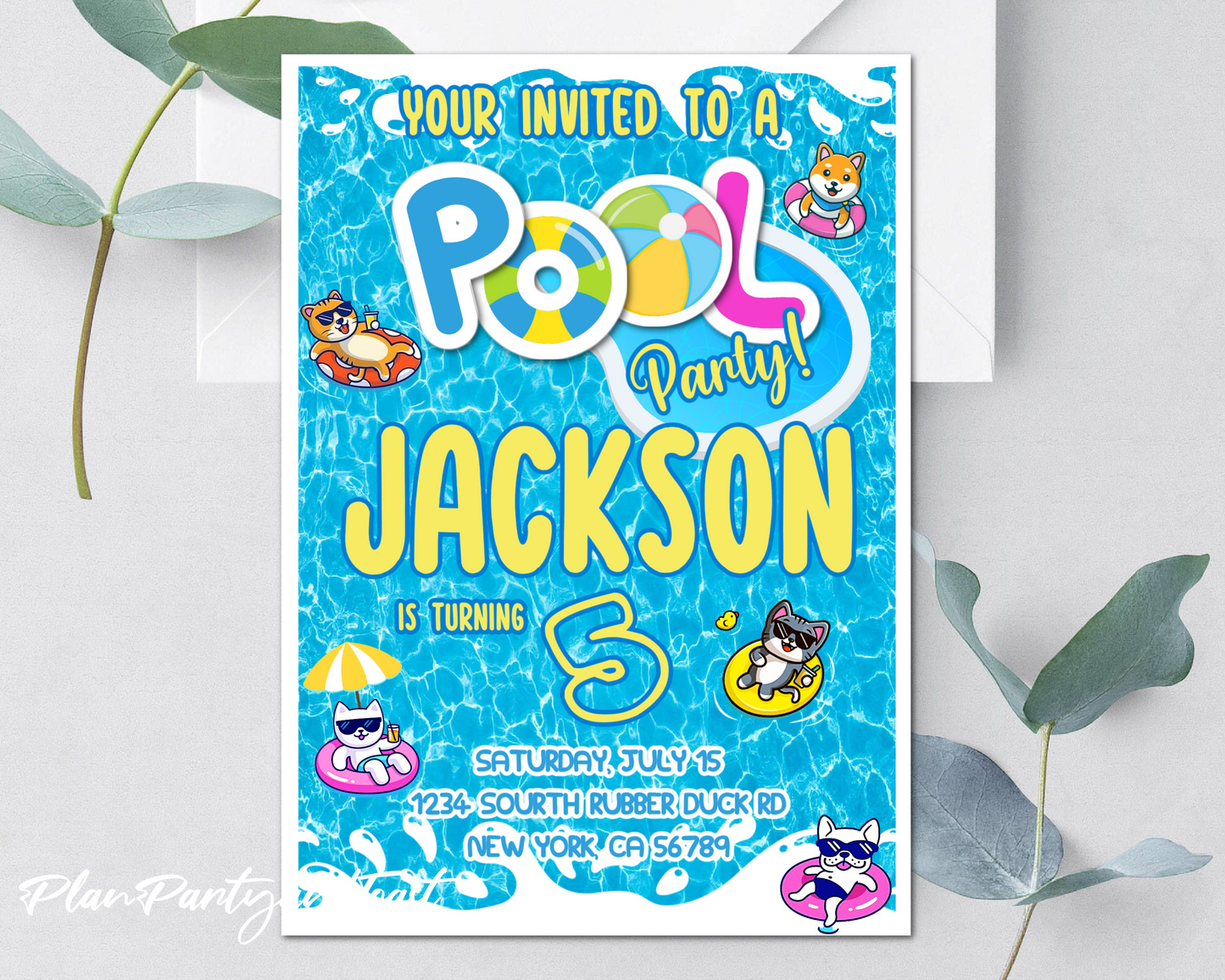 Pool Party birthday invitation splash party