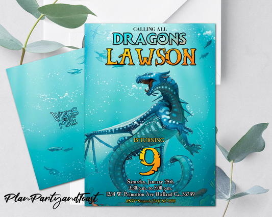 Wings of Fire birthday invitation, Tsunami theme