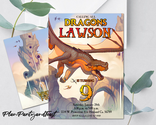 Wings of Fire birthday invitation, Clay theme