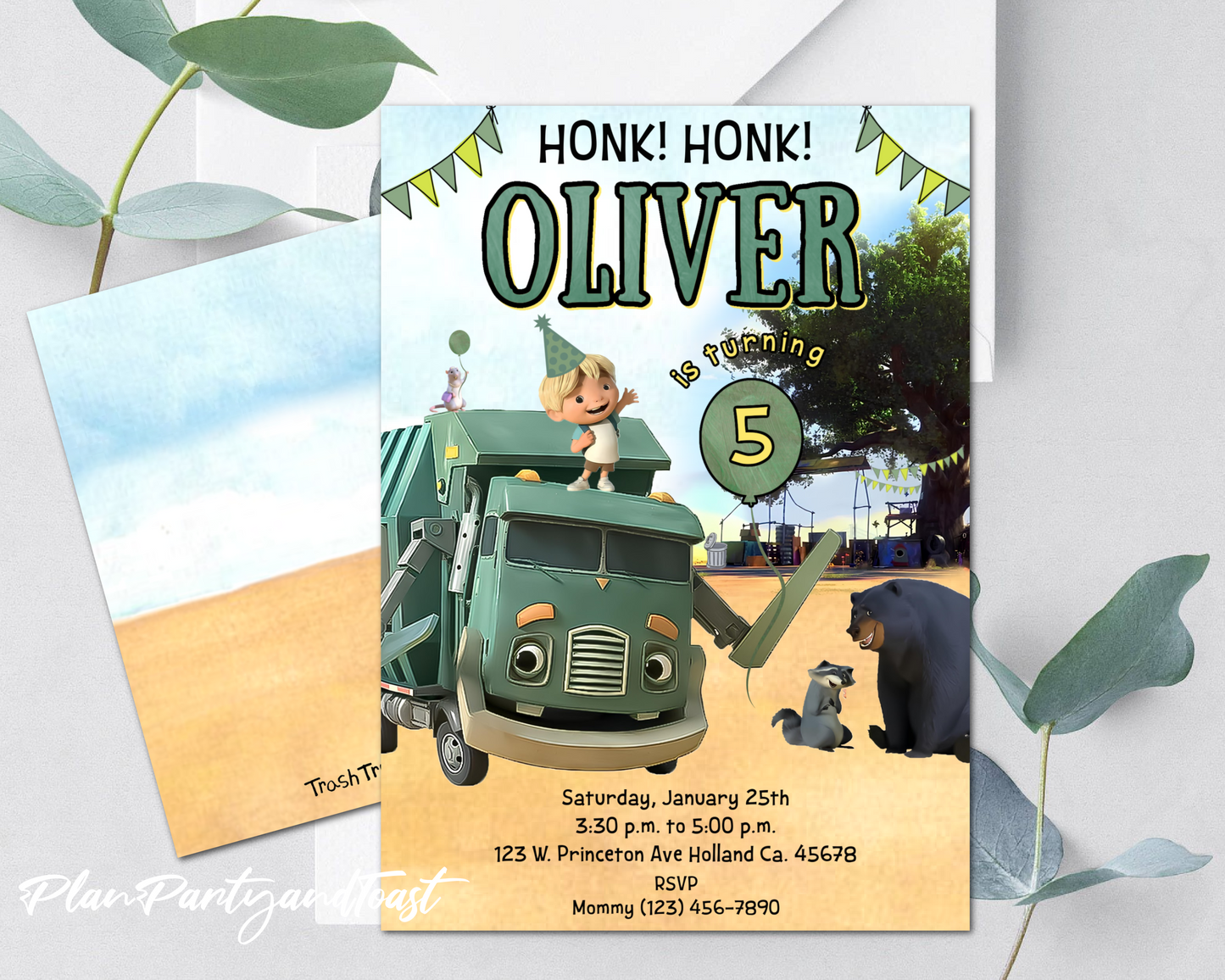 Trash Truck birthday invitation