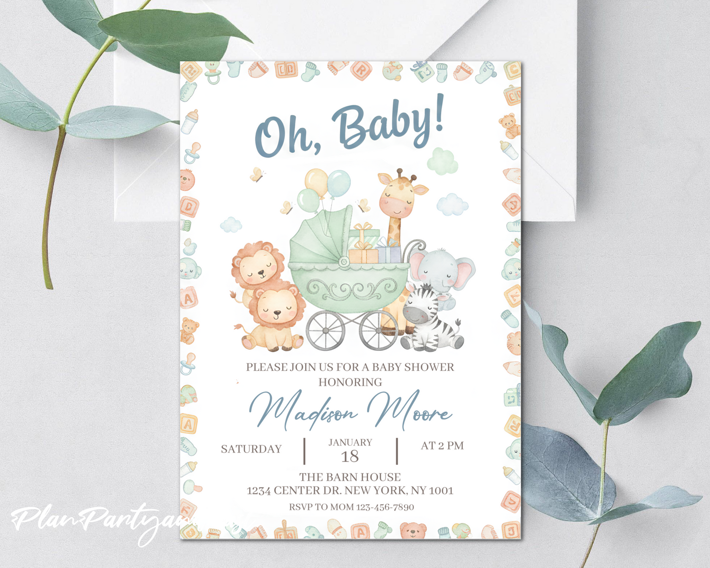 Safari Zoo Animals Baby Shower invitation!