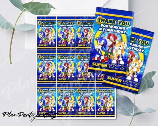 Sonic birthday Thank You Tags