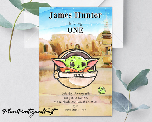 The Mandalorian Grogu birthday invitation