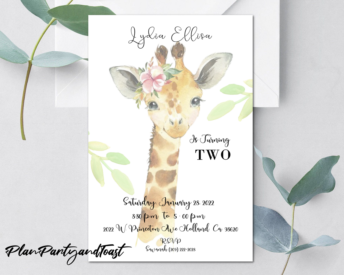 Baby Giraffe birthday invitation