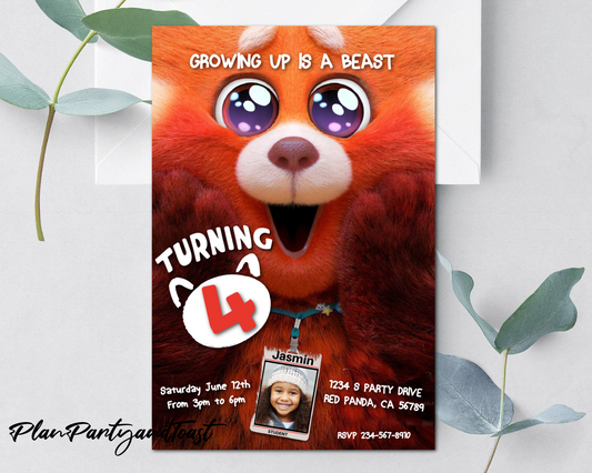 Turning Red birthday invitation