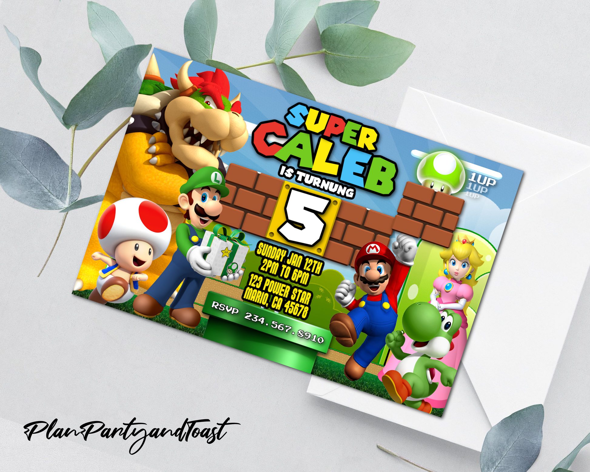 Invitación de cumpleaños de Super Mario Bros. – Plan Party & Toast