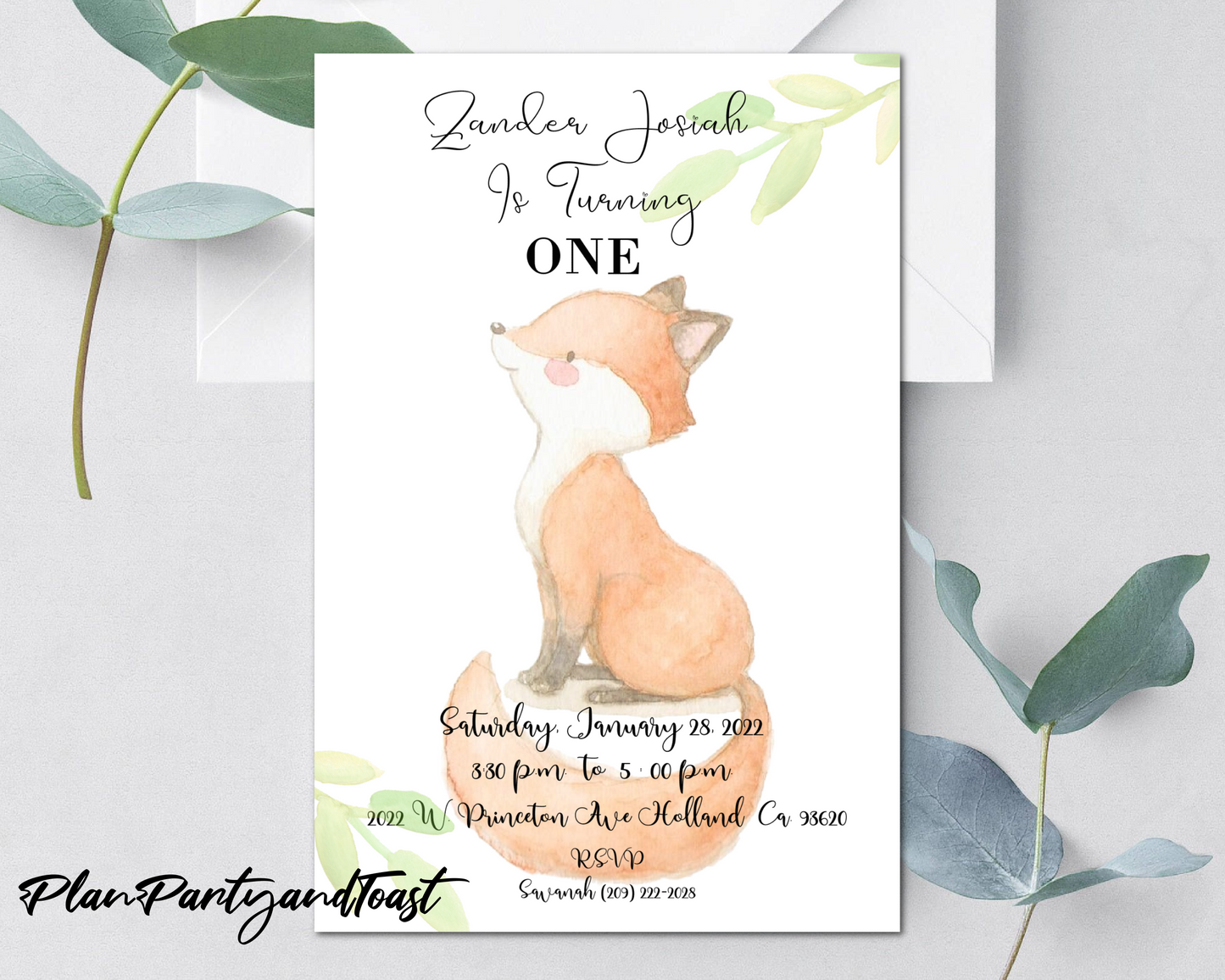 Baby Fox birthday invitation