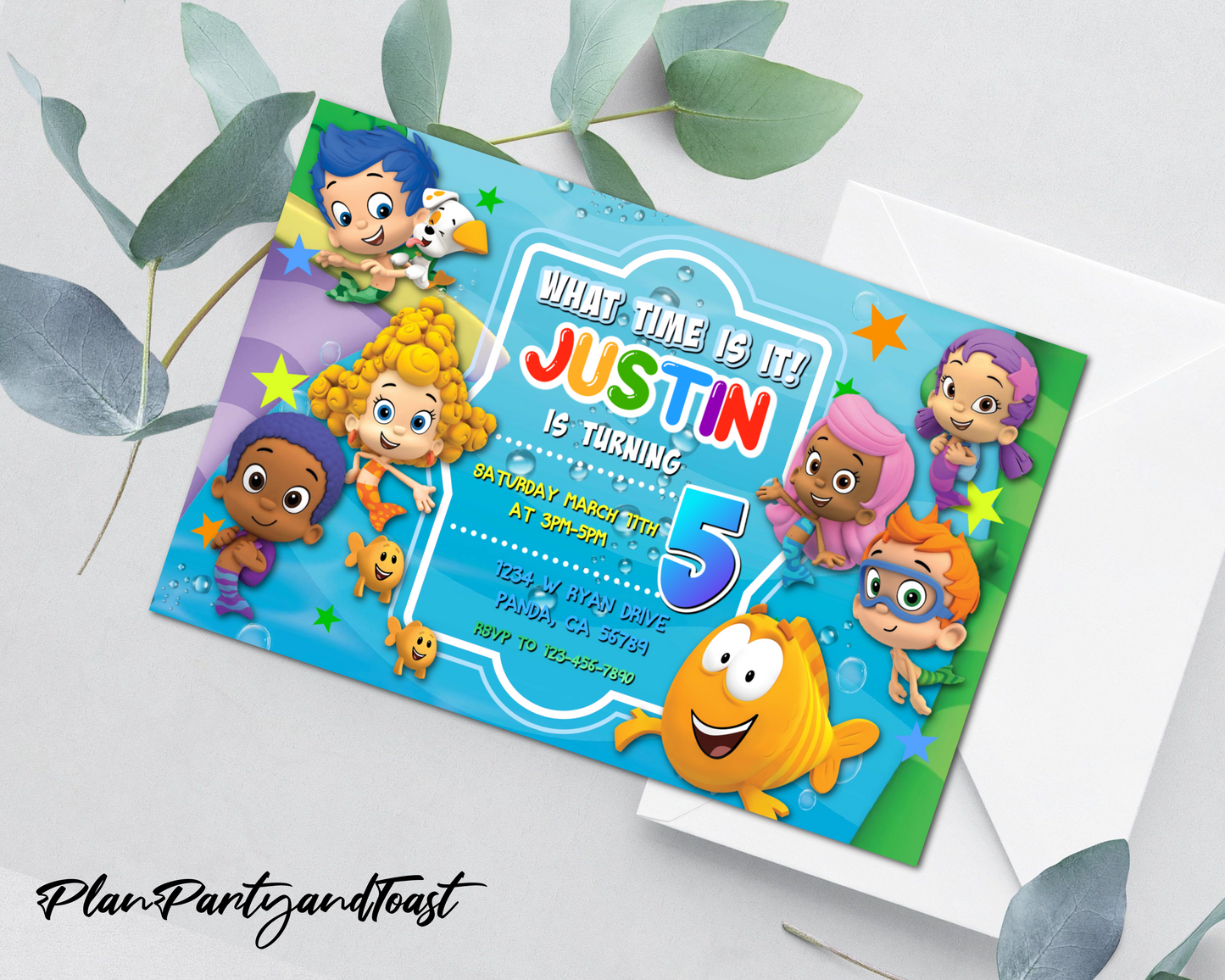 Bubble Guppies birthday invitation