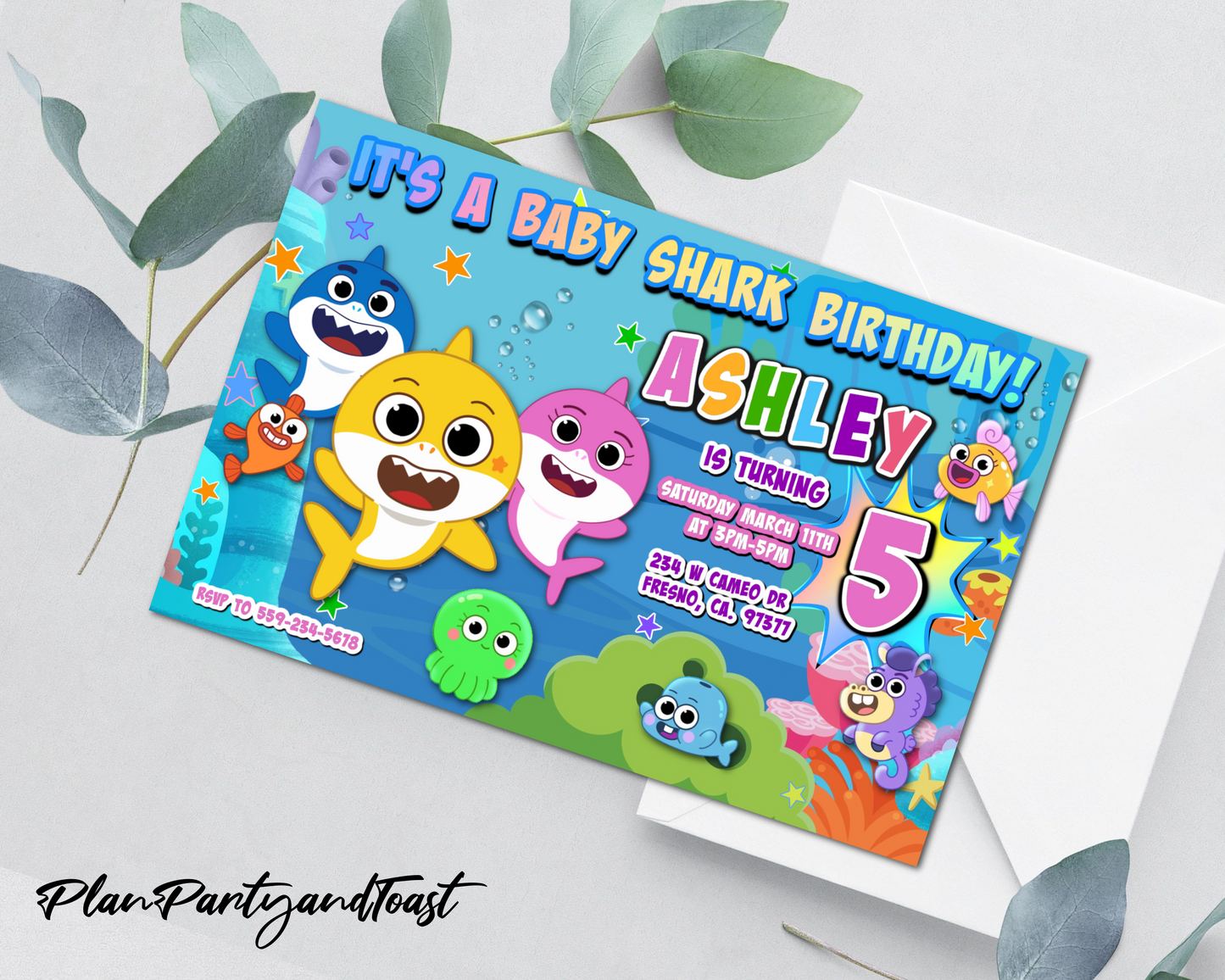 Baby Shark birthday invitation