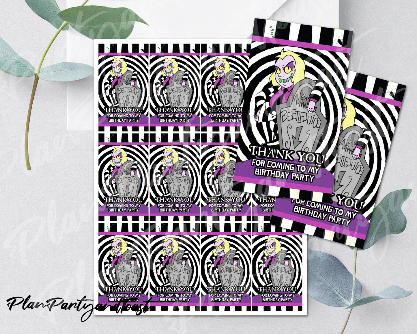 Beetlejuice birthday Thank You Tags