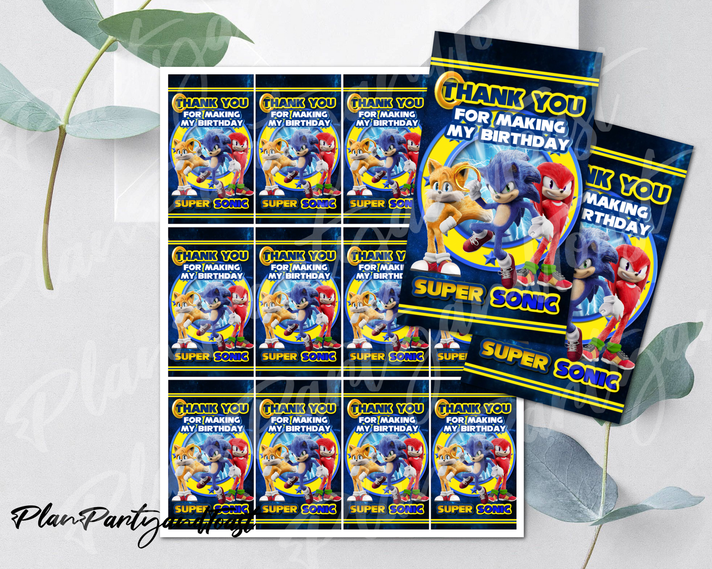 Sonic birthday Thank You Tags