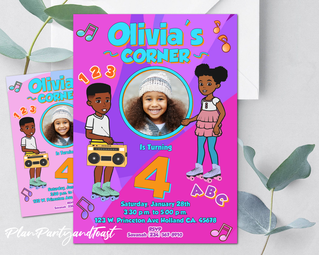 Gracie's Corner birthday invitation Plan Party & Toast
